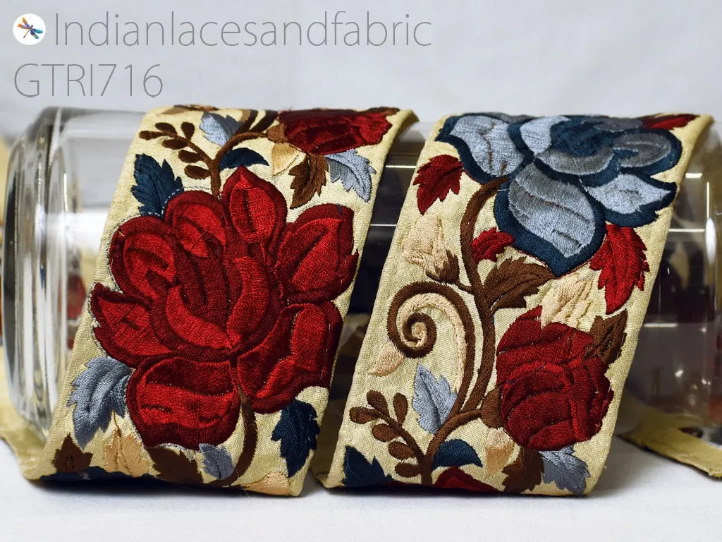 9 Yard Embroidered 75 mm DIY Crafting Sewing Beach Bags Home Decor Embellishment Tape Drapery Fabric Trim Floral Saree Border Sari Ribbon