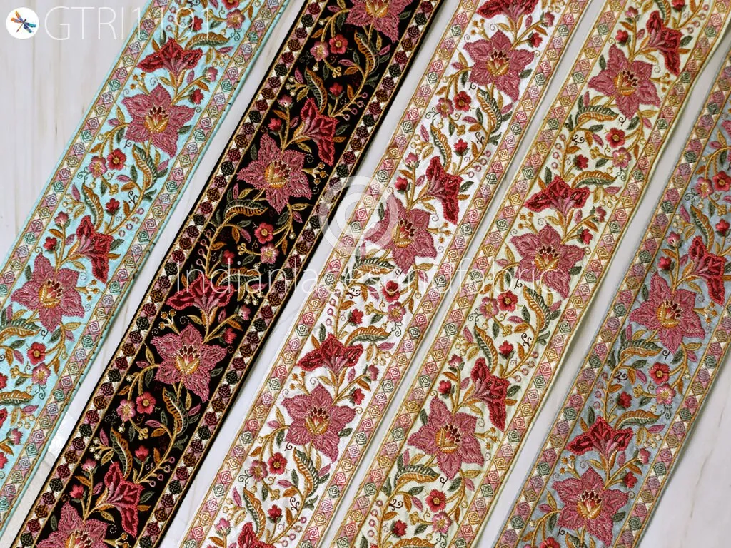 9 Yard Embroidered 75mm Fabric Trim Decorative Embroidery Saree Ribbon Embellishments DIY Crafting Sewing Indian Sari Border Home Decor Bags