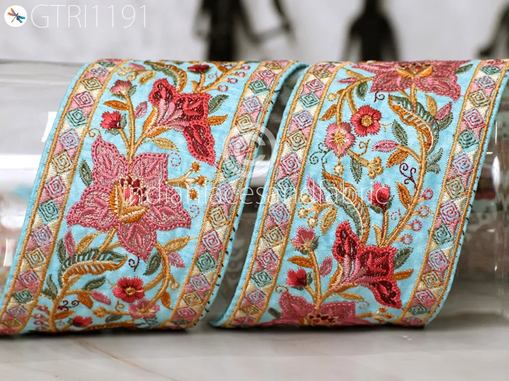 9 Yard Embroidered 75mm Fabric Trim Decorative Embroidery Saree Ribbon Embellishments DIY Crafting Sewing Indian Sari Border Home Decor Bags