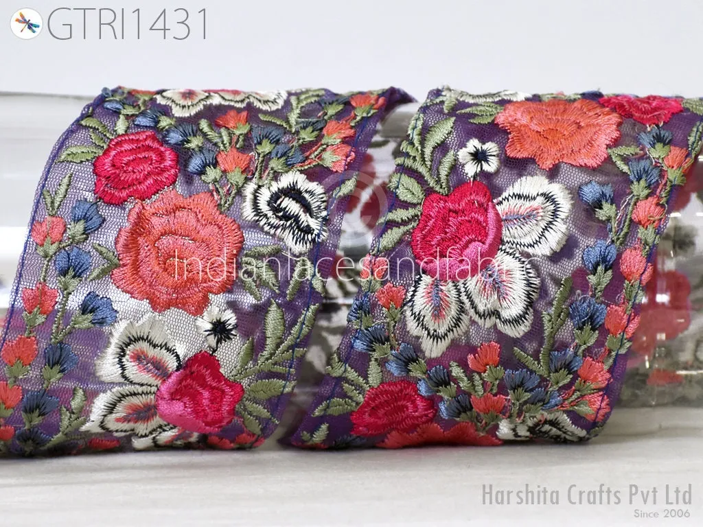 9 Yard Embroidered 8CM Trim Dress Saree Decorative Trims Floral Net Sari Border Indian Laces  Fabric Sewing Fashion Trimmings Craft Ribbon