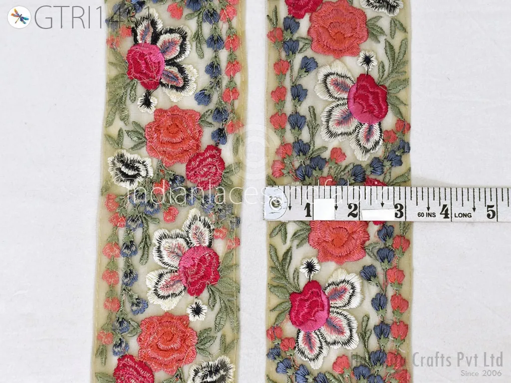 9 Yard Embroidered 8CM Trim Dress Saree Decorative Trims Floral Net Sari Border Indian Laces  Fabric Sewing Fashion Trimmings Craft Ribbon