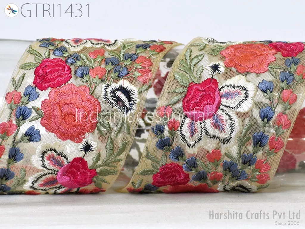 9 Yard Embroidered 8CM Trim Dress Saree Decorative Trims Floral Net Sari Border Indian Laces  Fabric Sewing Fashion Trimmings Craft Ribbon