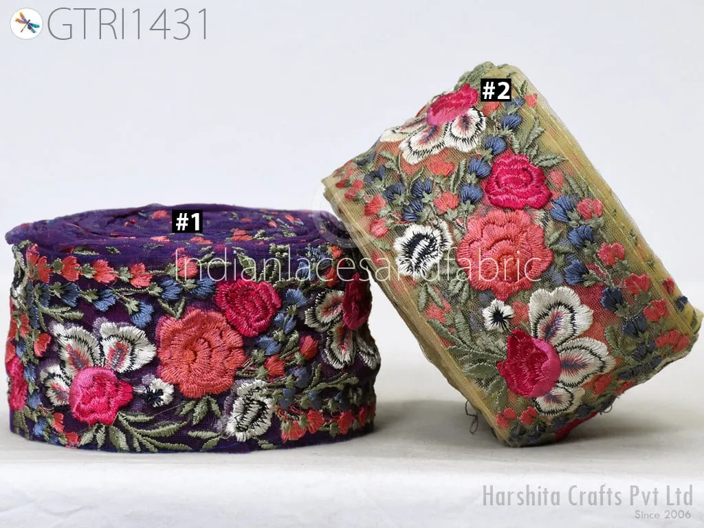 9 Yard Embroidered 8CM Trim Dress Saree Decorative Trims Floral Net Sari Border Indian Laces  Fabric Sewing Fashion Trimmings Craft Ribbon