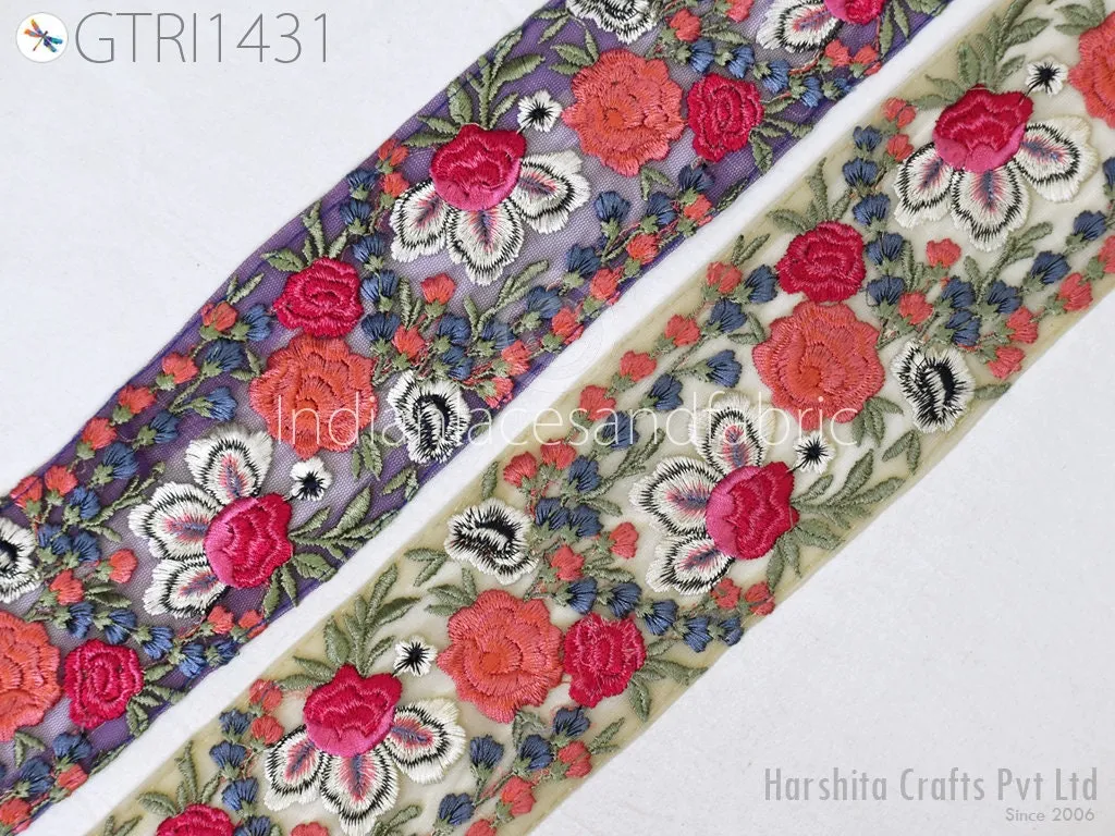 9 Yard Embroidered 8CM Trim Dress Saree Decorative Trims Floral Net Sari Border Indian Laces  Fabric Sewing Fashion Trimmings Craft Ribbon
