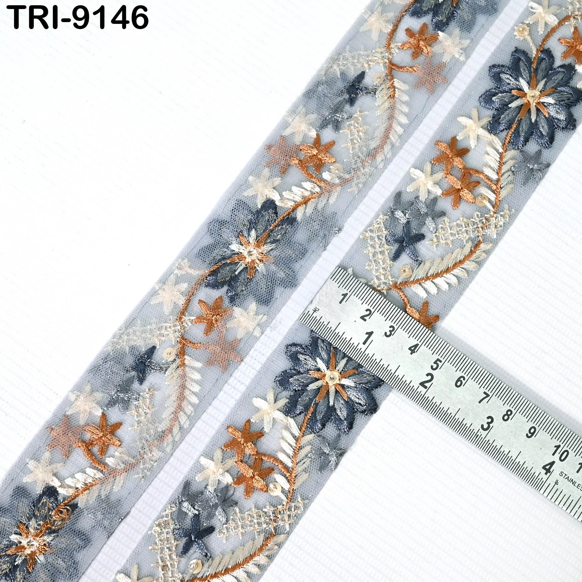 9 Yard Embroidered Fabric 4 cm Trim Embellishment Sari Ribbon Sewing DIY Crafting Border Indian Embroidery Trimming Cushion Laces Home Decor