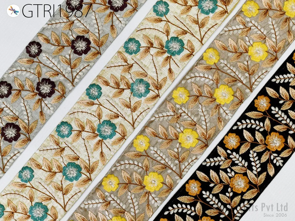 9 Yard Embroidery Fabric 75mm Trims Indian Laces Sari Border Embroidered Ribbon Decorative Sewing Craft Saree Dresses Trimmings Home Decor