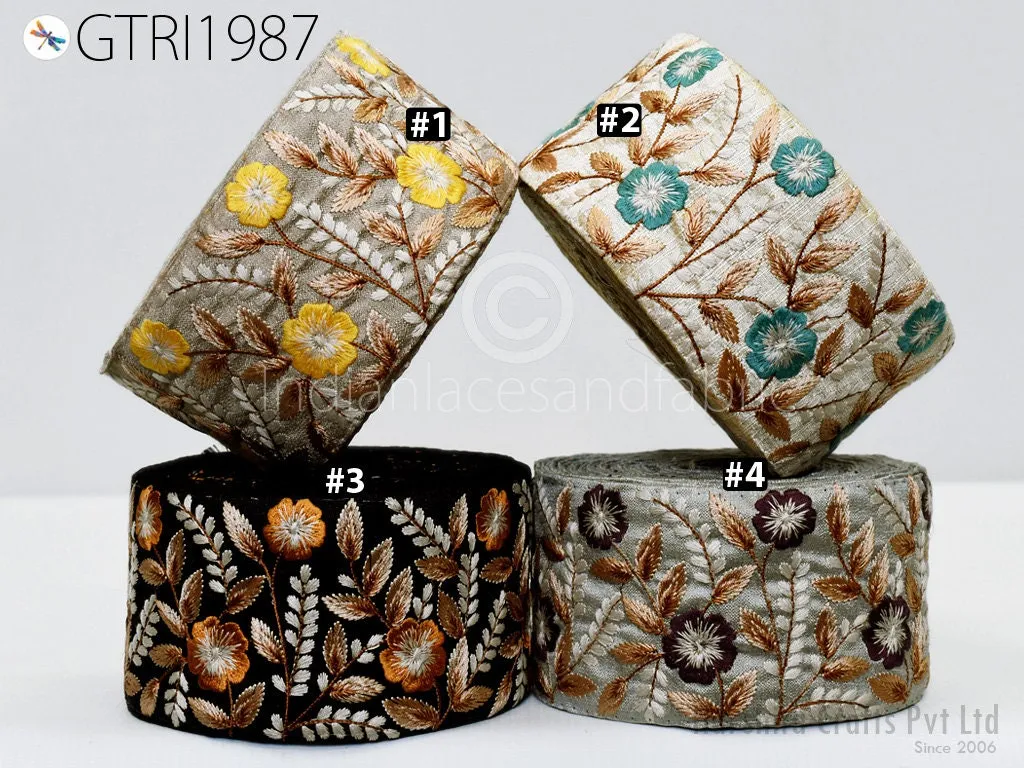 9 Yard Embroidery Fabric 75mm Trims Indian Laces Sari Border Embroidered Ribbon Decorative Sewing Craft Saree Dresses Trimmings Home Decor