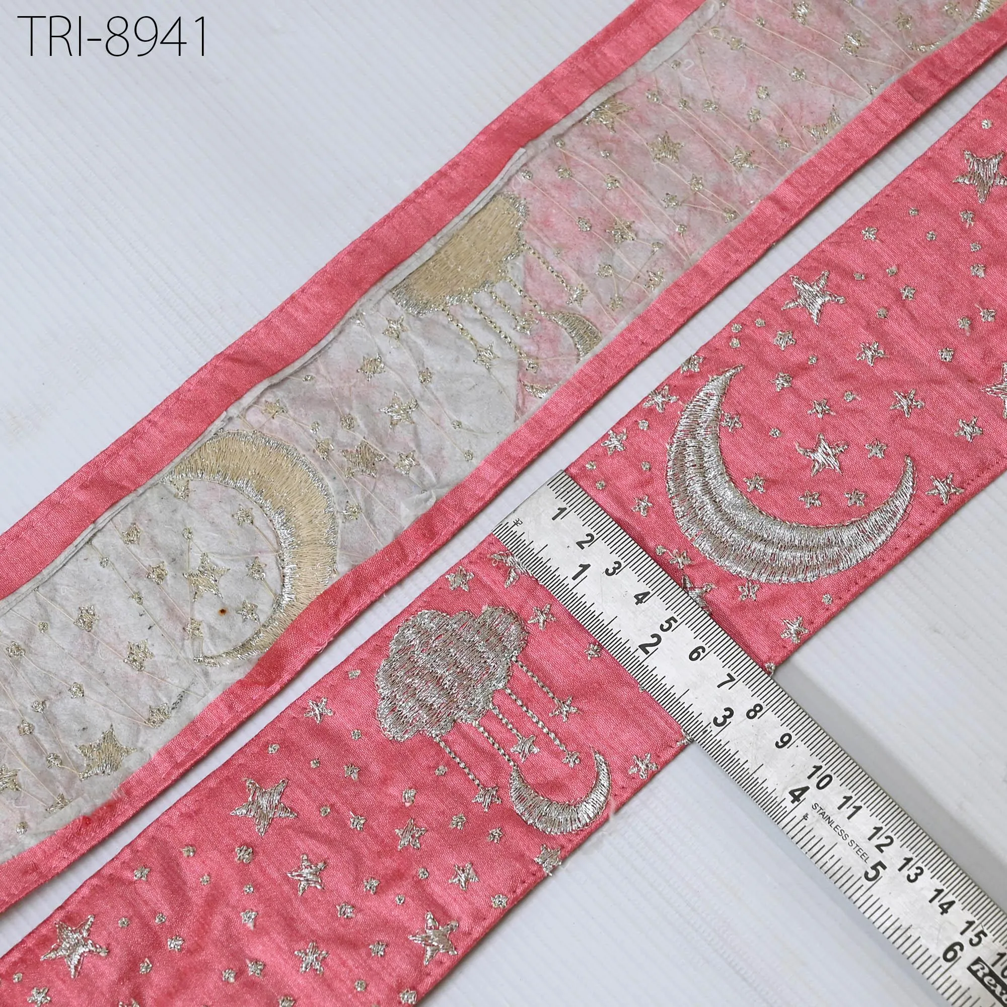 9 Yard Embroidery Silver Stars Ribbon Fabric Trim 8cm Embroidered Crafting Border Indian Tote Bag Theatrical Costumes Holiday Ornaments
