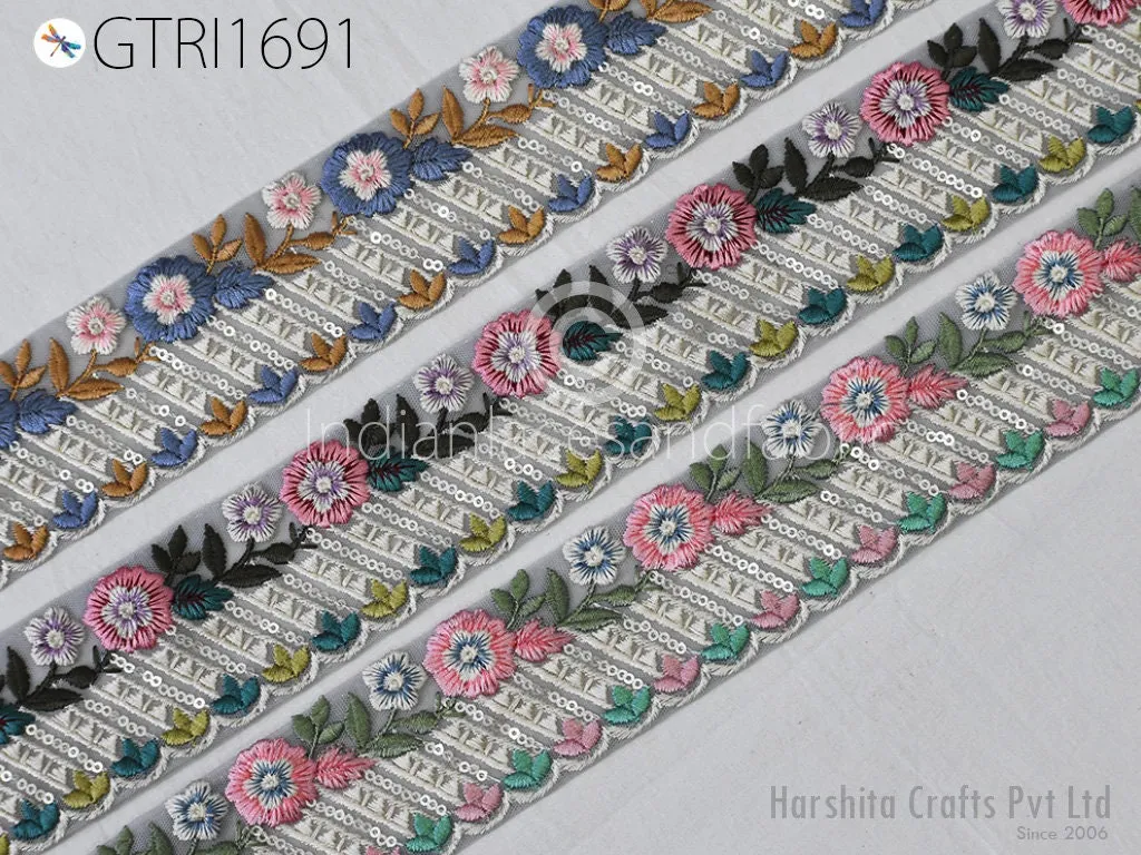 9 Yard Floral 58 mm Indian Sari Border Embellishments Embroidery Trim Dress Embroidered Saree Ribbon Home Décor Sewing Crafting Trim Curtain