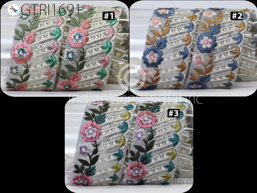 9 Yard Floral 58 mm Indian Sari Border Embellishments Embroidery Trim Dress Embroidered Saree Ribbon Home Décor Sewing Crafting Trim Curtain