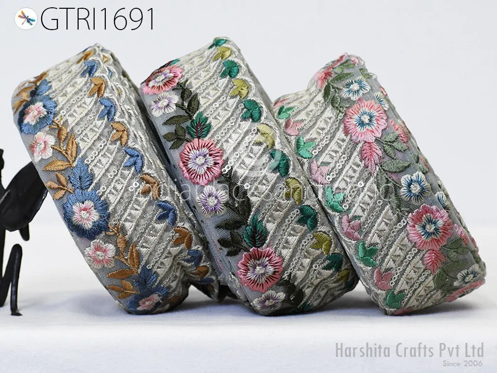9 Yard Floral 58 mm Indian Sari Border Embellishments Embroidery Trim Dress Embroidered Saree Ribbon Home Décor Sewing Crafting Trim Curtain