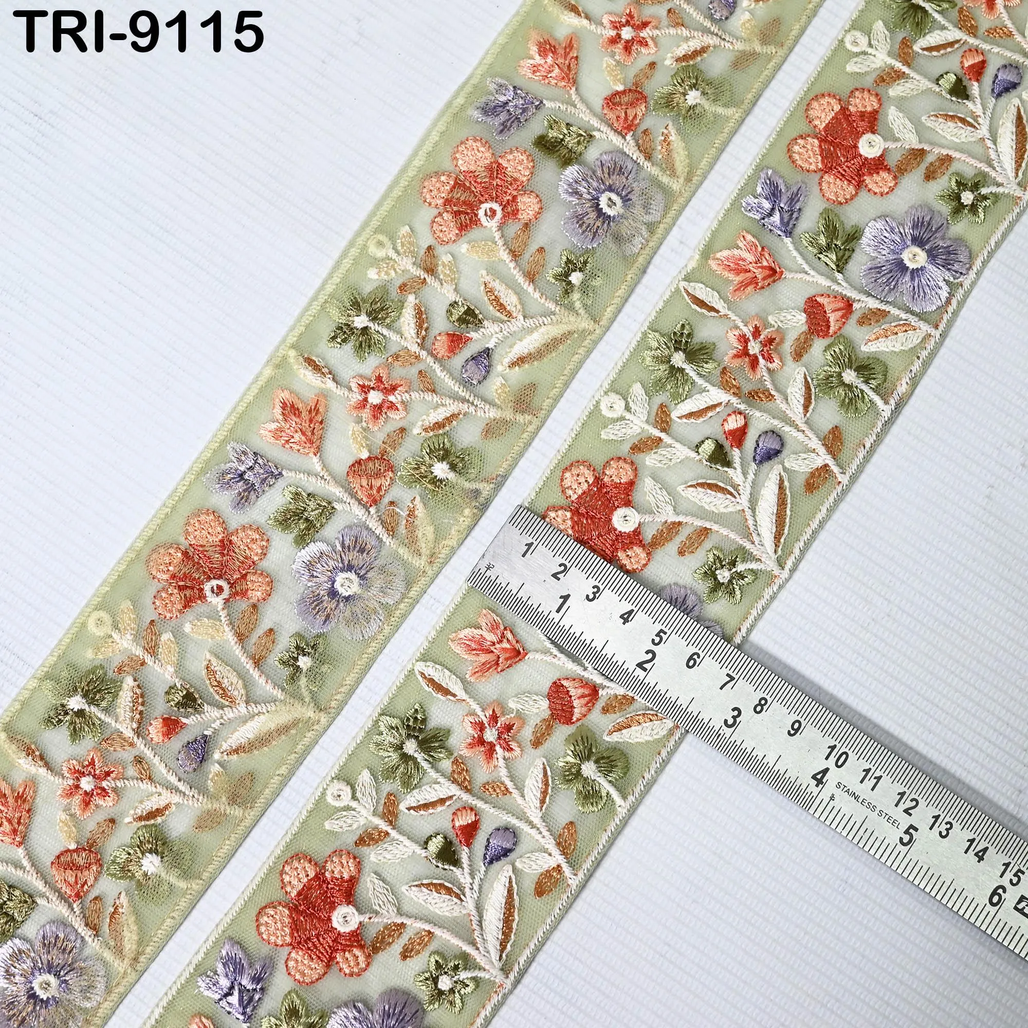 9 Yard Floral Embroidery Ribbon 65mm for Kids DIY Crafting Sewing Costumes Beach Tote Bags, Hats Lampshades Holiday Decor Indian Embroidered