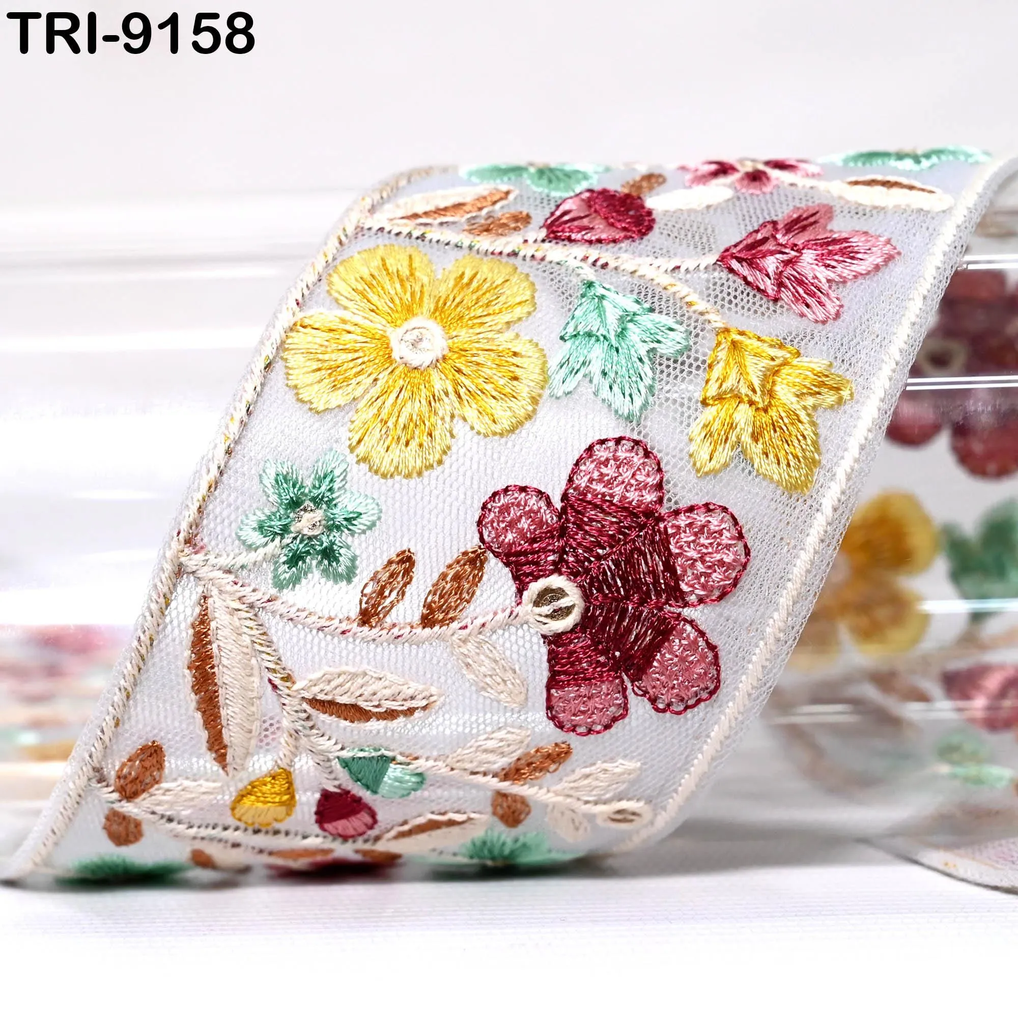 9 Yard Floral Embroidery Ribbon 65mm Trims DIY Crafting Sewing Costumes Guitar Belts Beach Bag Trimming Embellishments Indian Embroidered