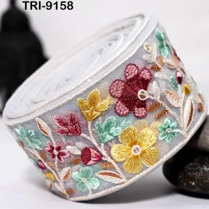 9 Yard Floral Embroidery Ribbon 65mm Trims DIY Crafting Sewing Costumes Guitar Belts Beach Bag Trimming Embellishments Indian Embroidered
