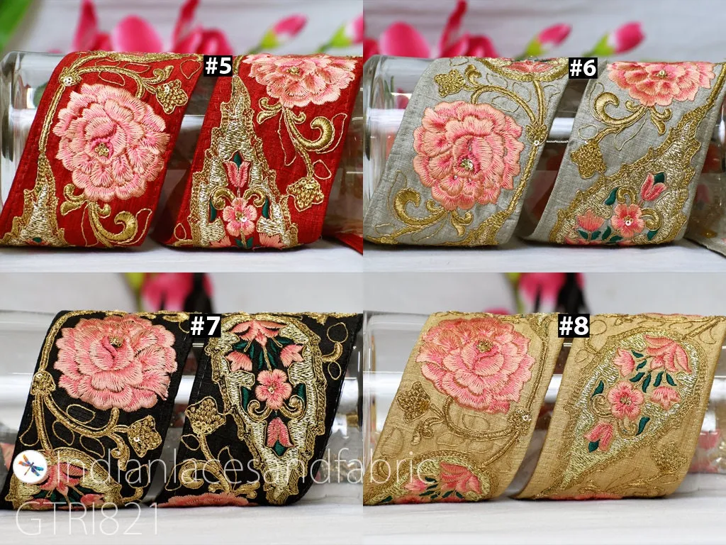 9 Yard Gold 75mm Embroidered Ribbon Trim Decor Floral Lace Indian Sari Border Sewing Fabric DIY Hair Crafting Trimmings Home Decor Headbands