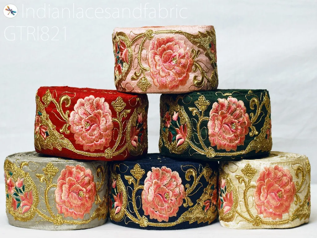 9 Yard Gold 75mm Embroidered Ribbon Trim Decor Floral Lace Indian Sari Border Sewing Fabric DIY Hair Crafting Trimmings Home Decor Headbands