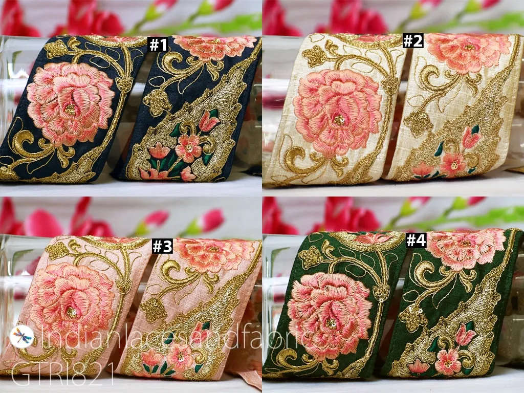9 Yard Gold 75mm Embroidered Ribbon Trim Decor Floral Lace Indian Sari Border Sewing Fabric DIY Hair Crafting Trimmings Home Decor Headbands