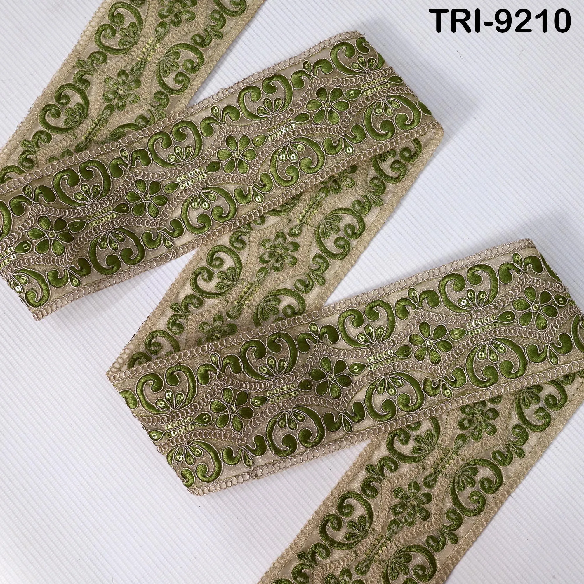 9 Yard Green Indian Embroidery Trim Ribbon 8cm Embroidered Wedding Sari Lehenga Border Saree  Sewing Crafting Wall Decor Curtains Headbands