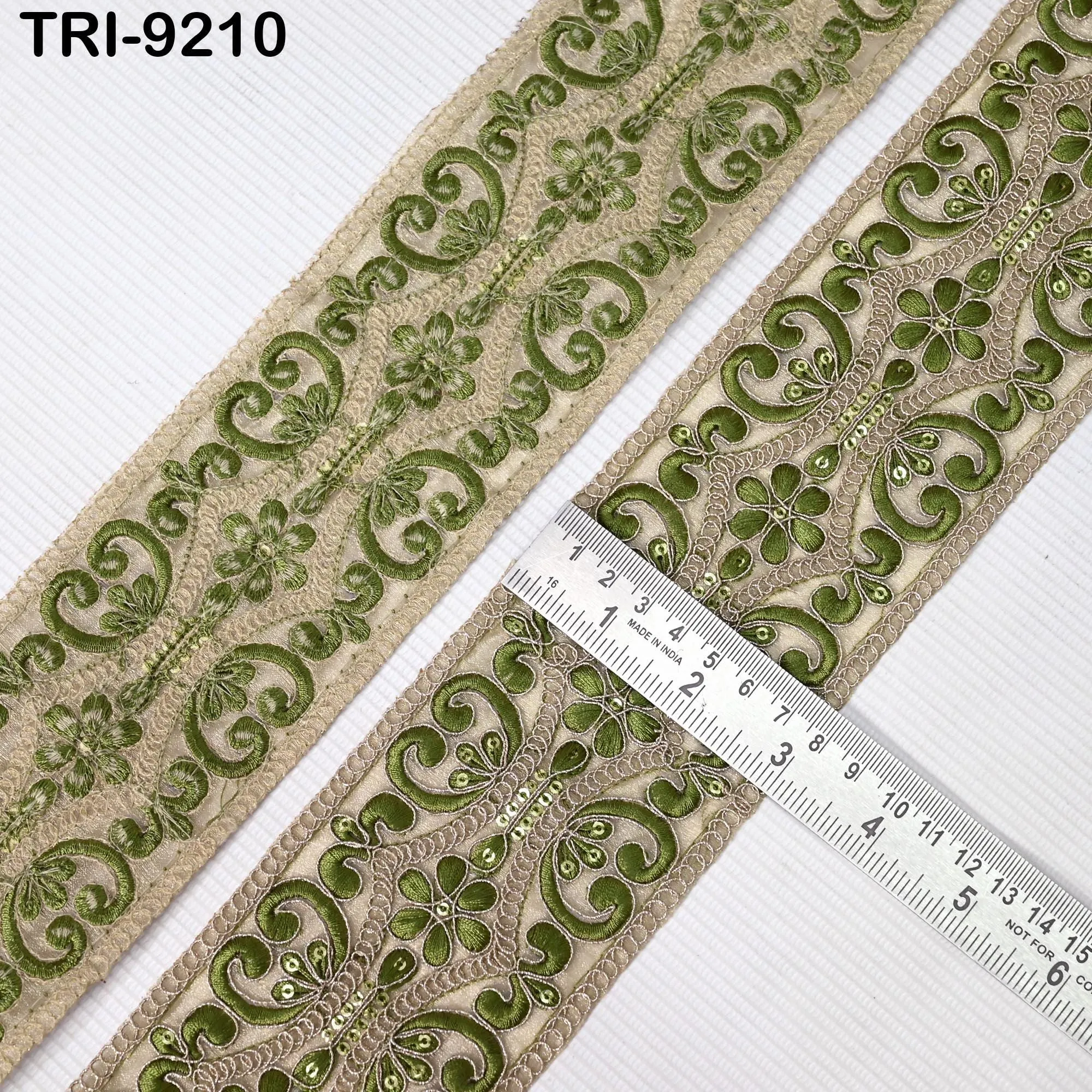 9 Yard Green Indian Embroidery Trim Ribbon 8cm Embroidered Wedding Sari Lehenga Border Saree  Sewing Crafting Wall Decor Curtains Headbands