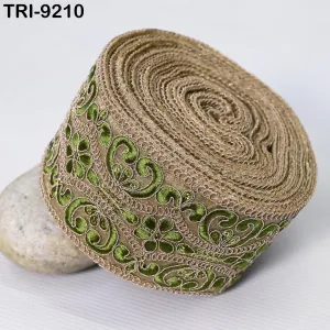 9 Yard Green Indian Embroidery Trim Ribbon 8cm Embroidered Wedding Sari Lehenga Border Saree  Sewing Crafting Wall Decor Curtains Headbands