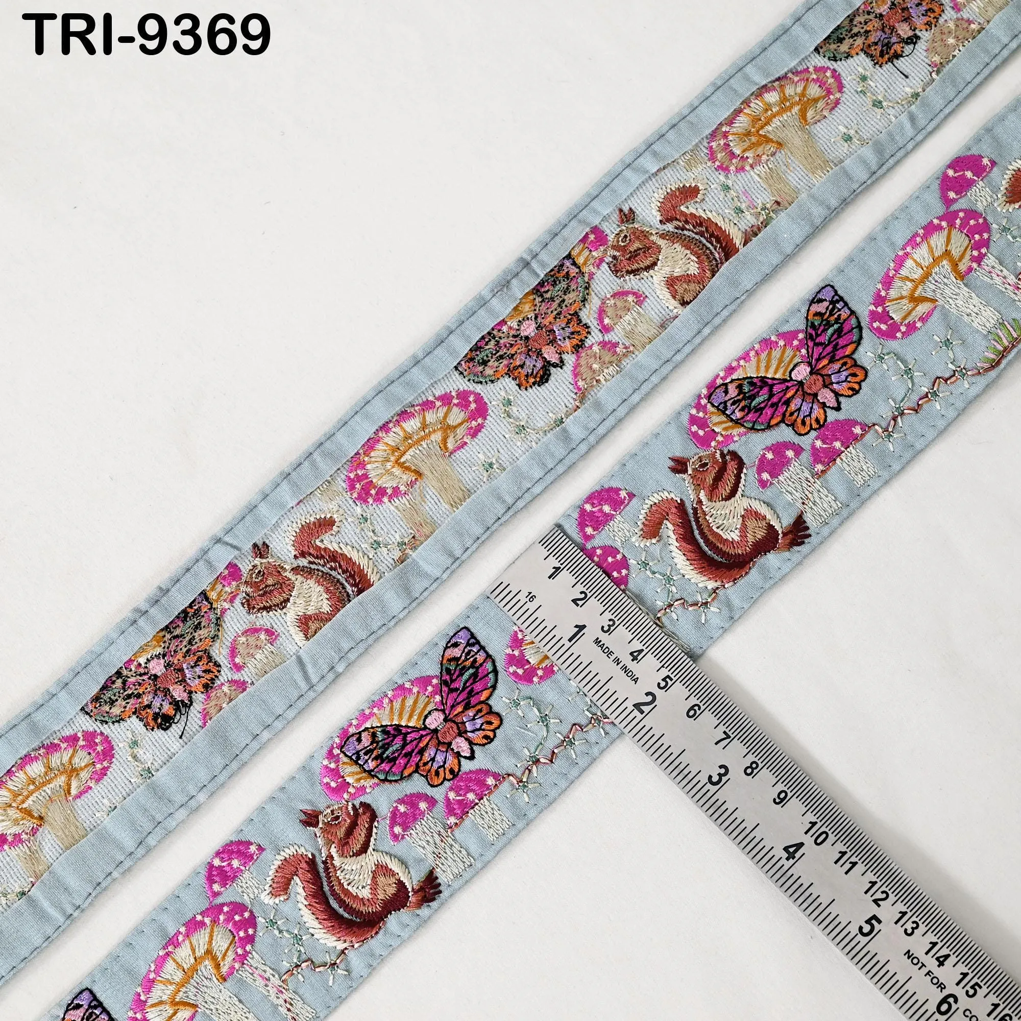 9 Yard Grey Embroidery Ribbon 5cm Trim Squirrel Indian Sari Border DIY Crafting Sewing Bag Straps Regency Reticules Home Decor Junk Journals