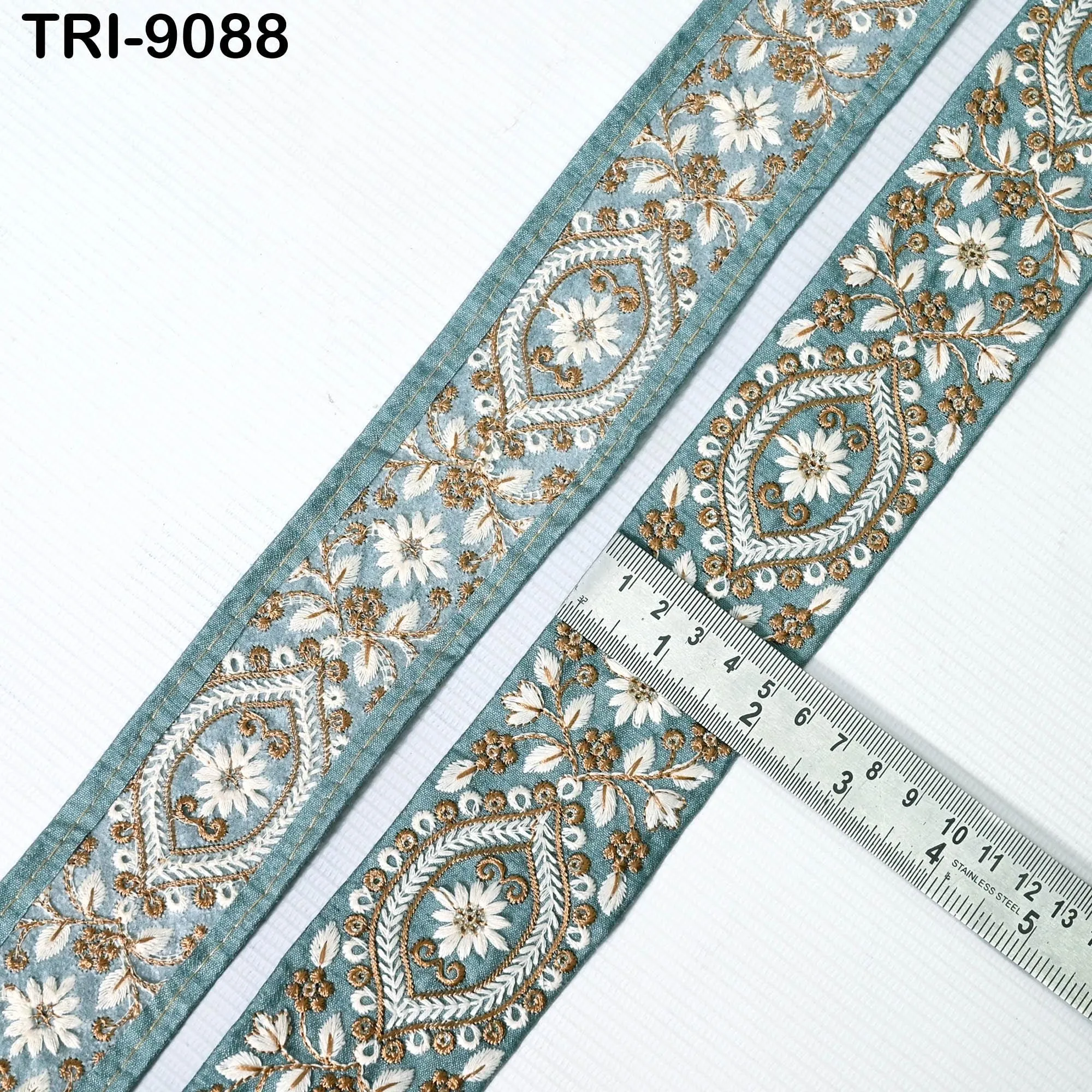 9 Yard Grey Indian Embellishment Embroidered 5 CM Fabric Trim Saree Ribbon Crafting Sewing Embroidery Border Dress Trimmings Beach Tote Bags