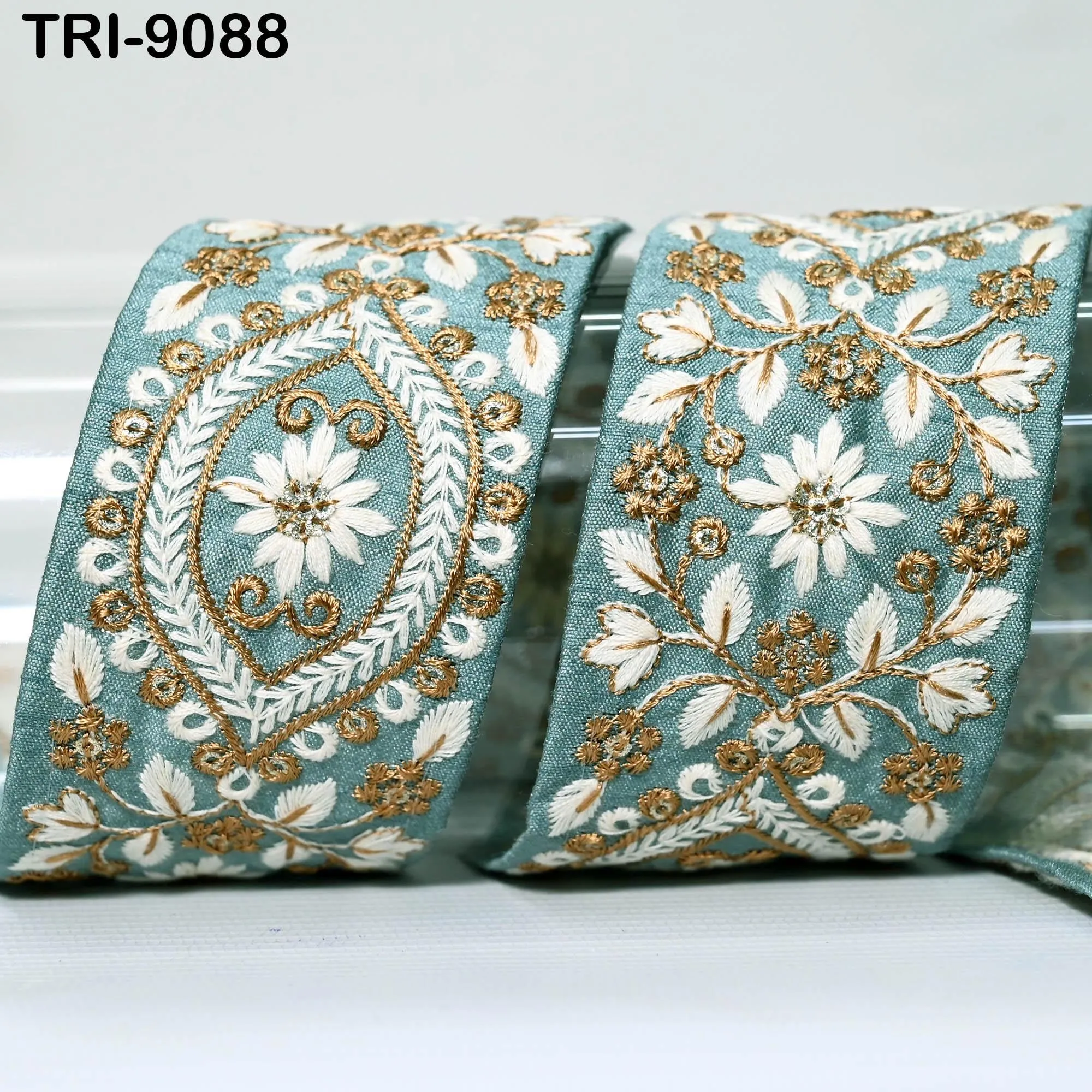 9 Yard Grey Indian Embellishment Embroidered 5 CM Fabric Trim Saree Ribbon Crafting Sewing Embroidery Border Dress Trimmings Beach Tote Bags