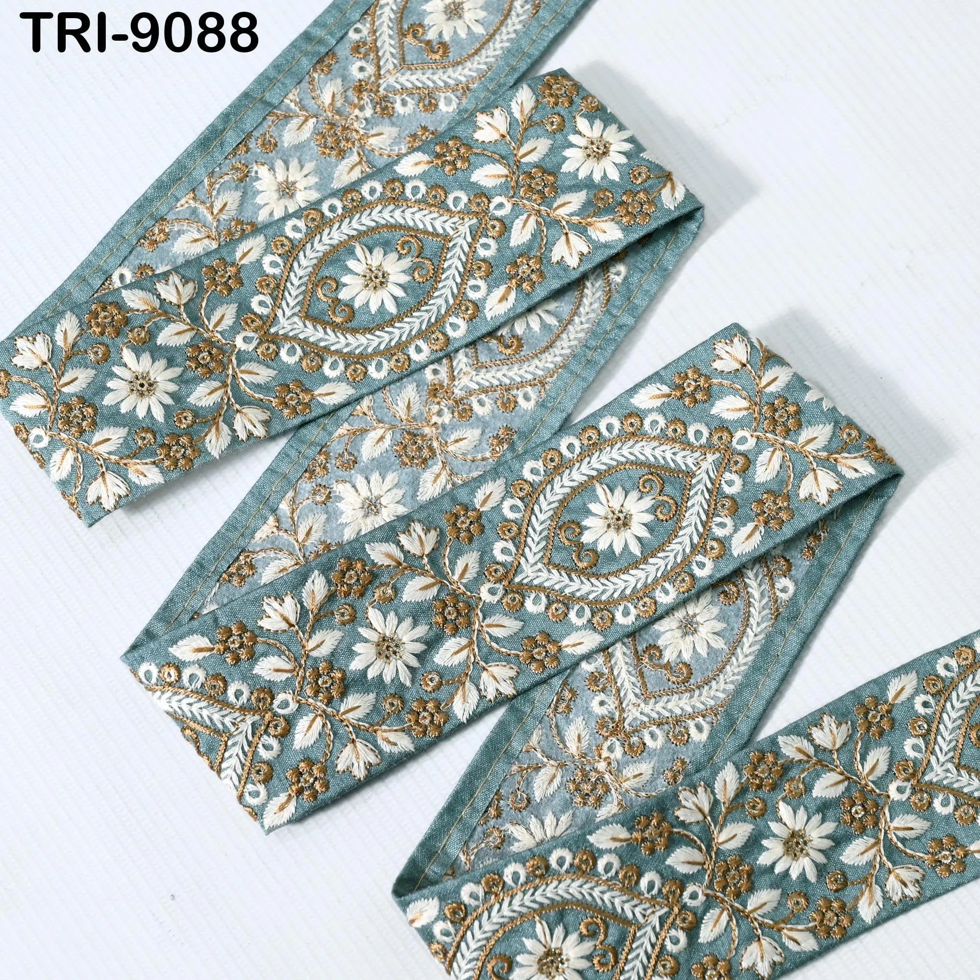 9 Yard Grey Indian Embellishment Embroidered 5 CM Fabric Trim Saree Ribbon Crafting Sewing Embroidery Border Dress Trimmings Beach Tote Bags