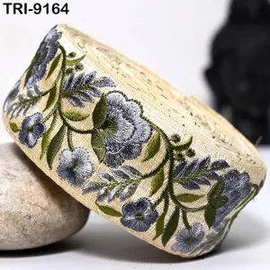 9 Yard Grey Indian Embroidery Ribbon 5cm Trim Sari Border DIY Crafting Sewing Embroidered Shoe making Designing Curtain Home Decor Trimmings