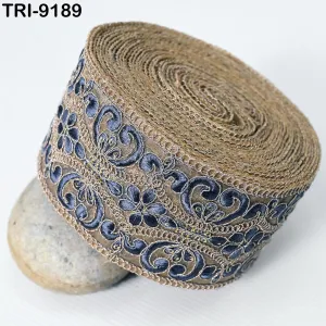 9 Yard Grey Indian Embroidery Trim Ribbon 8cm Embroidered Wedding Sari Lehenga Border Saree  Sewing Crafting Wall Decor Curtains Headbands