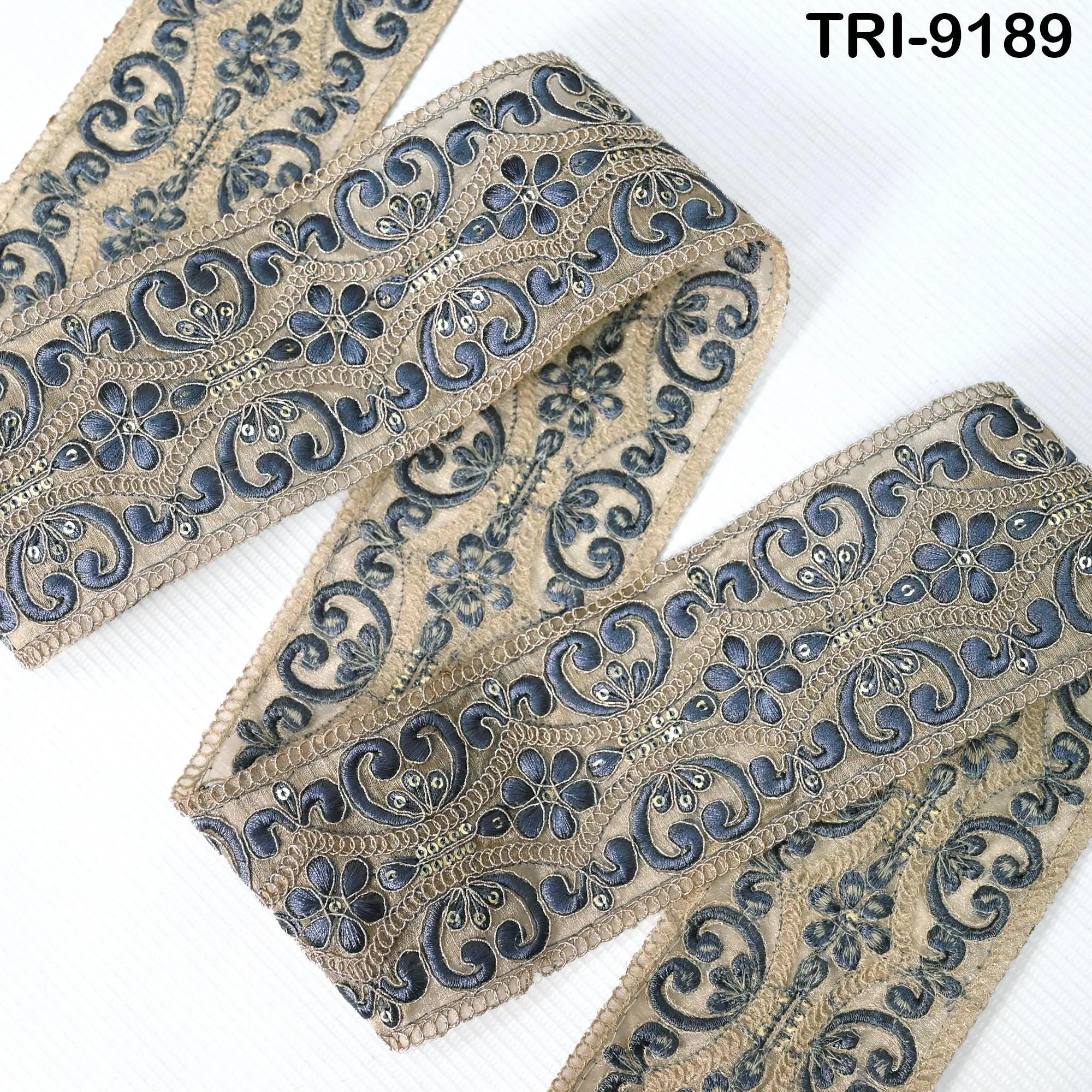 9 Yard Grey Indian Embroidery Trim Ribbon 8cm Embroidered Wedding Sari Lehenga Border Saree  Sewing Crafting Wall Decor Curtains Headbands