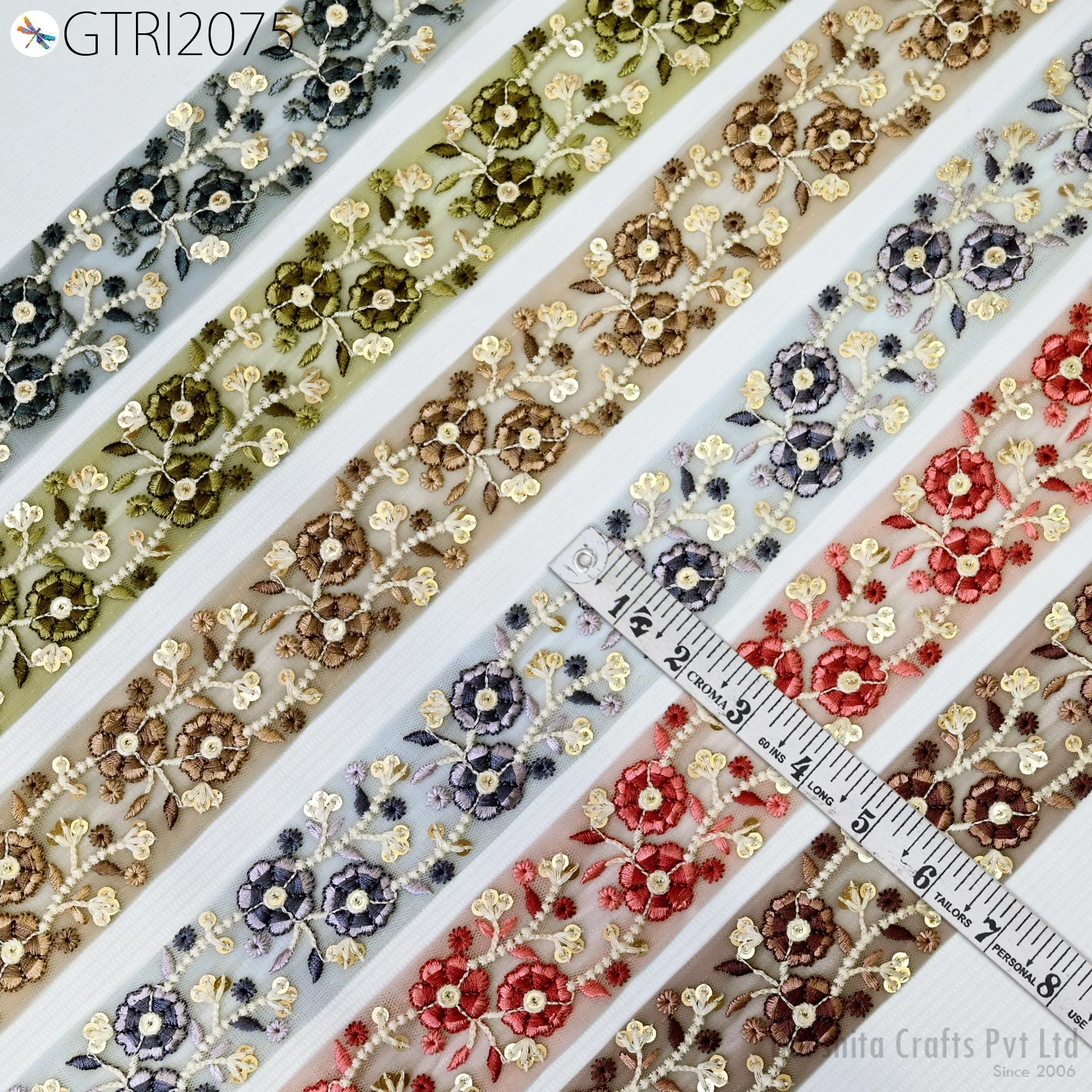 9 Yard Indian 45mm Trim Decor Sari Border Crafting Ribbons Sewing Embroidered Decorative Costumes Cushion Curtain Home Decor Trimmings