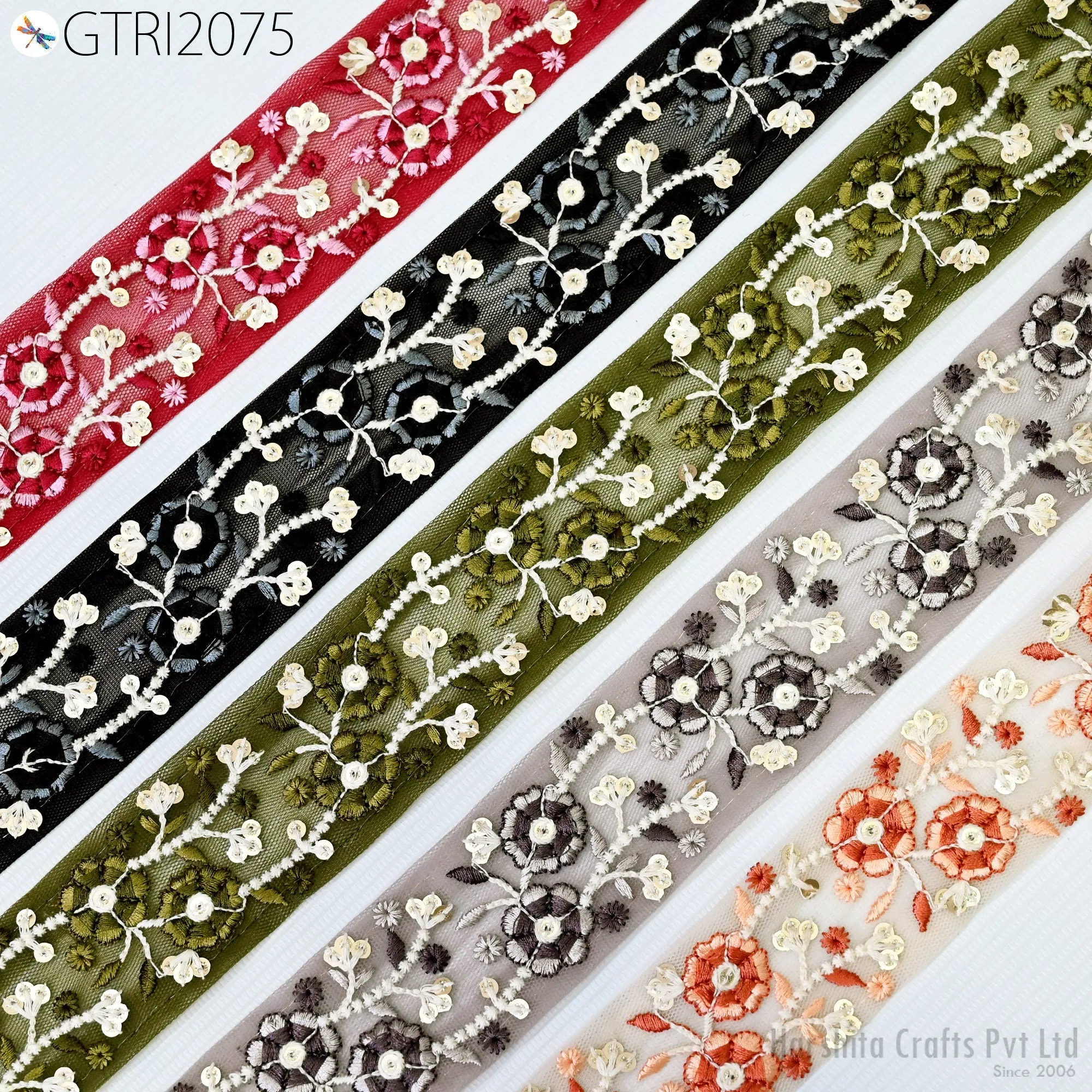 9 Yard Indian 45mm Trim Decor Sari Border Crafting Ribbons Sewing Embroidered Decorative Costumes Cushion Curtain Home Decor Trimmings
