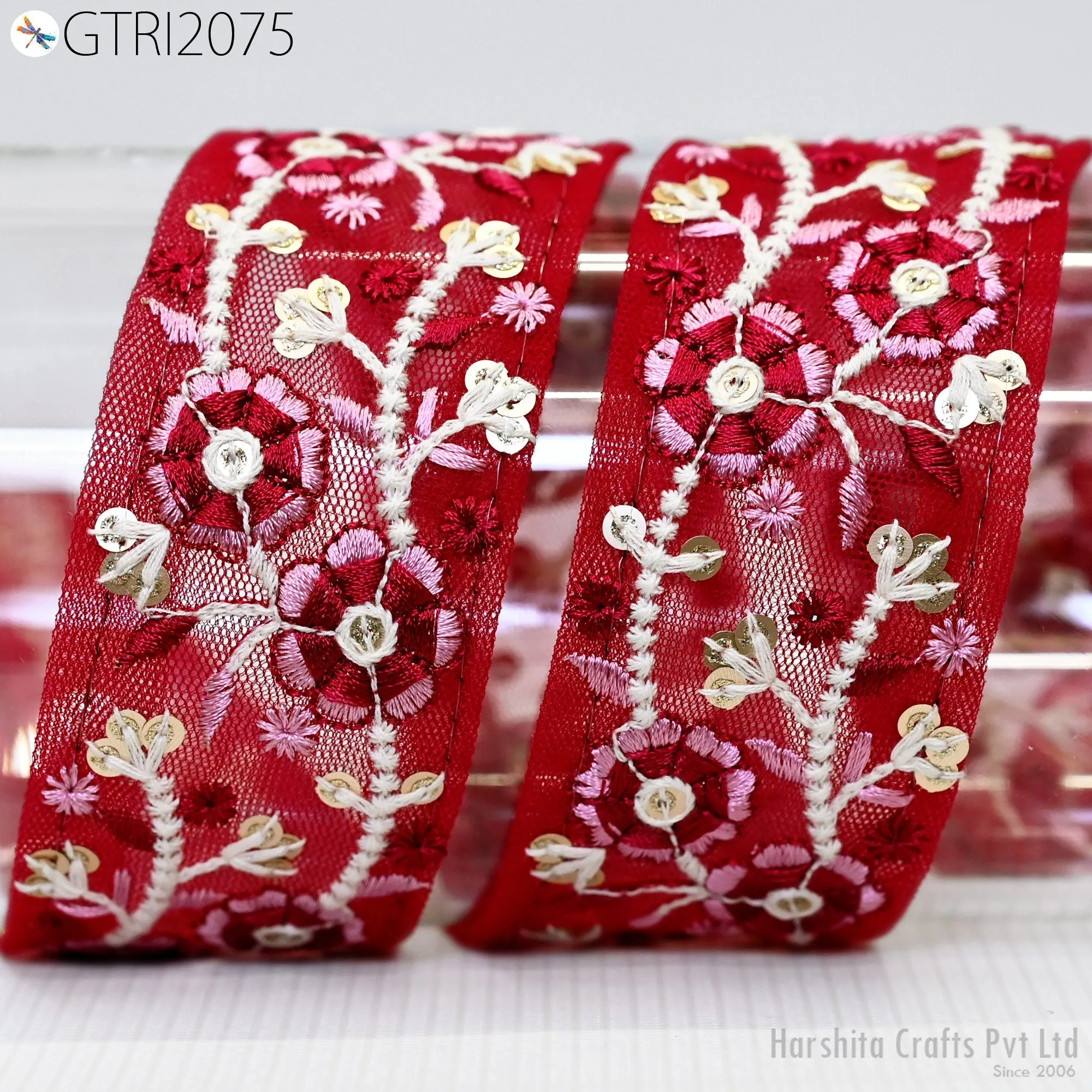 9 Yard Indian 45mm Trim Decor Sari Border Crafting Ribbons Sewing Embroidered Decorative Costumes Cushion Curtain Home Decor Trimmings