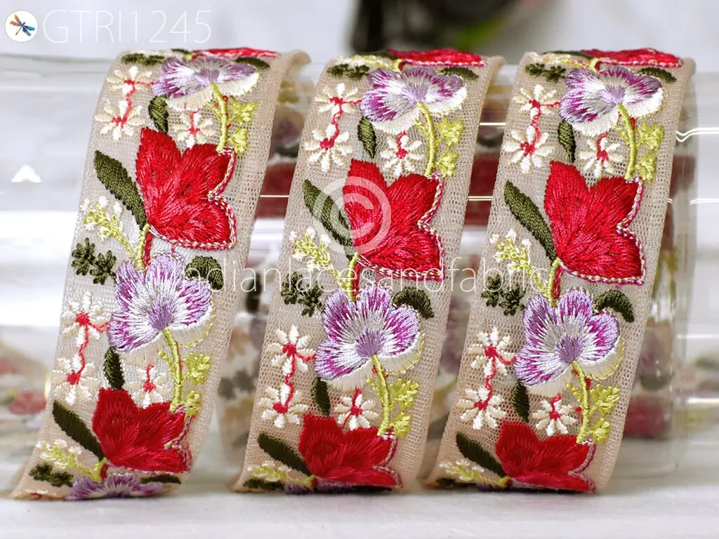 9 Yard Indian 4cm Embroidered Trim Embroidery Dress Embellishment Fabric Ribbon Trim Cushions DIY Crafting Sari Border Wedding Saree Sewing