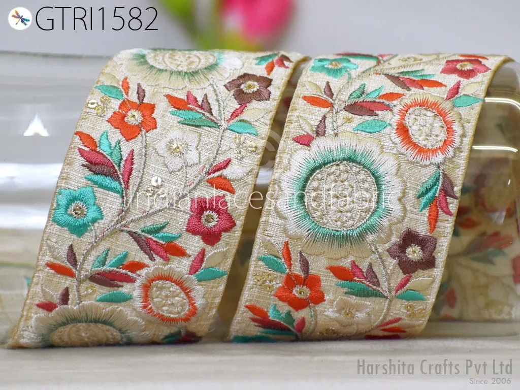 9 Yard Indian 50 mm Trim Sari Border Decor Crafting Sewing Embroidered Decorative Costumes Cushion Curtain Home Decor Trimmings Headband
