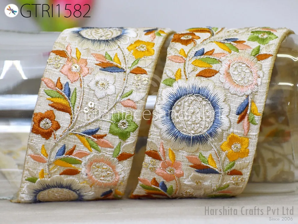 9 Yard Indian 50 mm Trim Sari Border Decor Crafting Sewing Embroidered Decorative Costumes Cushion Curtain Home Decor Trimmings Headband