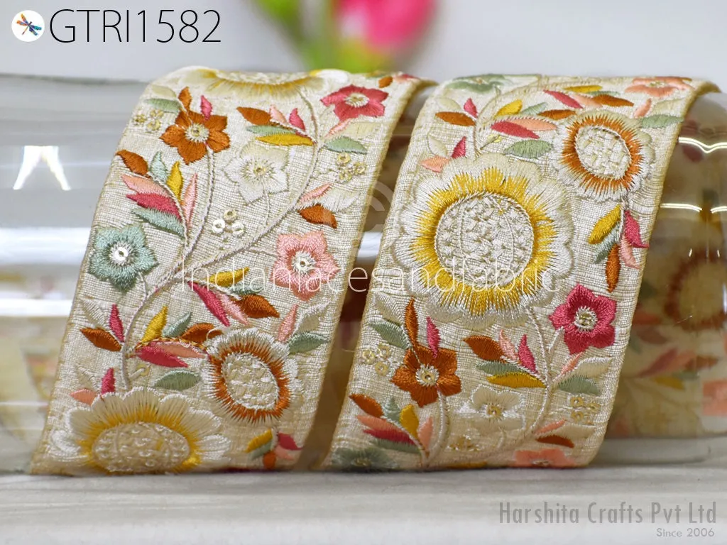 9 Yard Indian 50 mm Trim Sari Border Decor Crafting Sewing Embroidered Decorative Costumes Cushion Curtain Home Decor Trimmings Headband