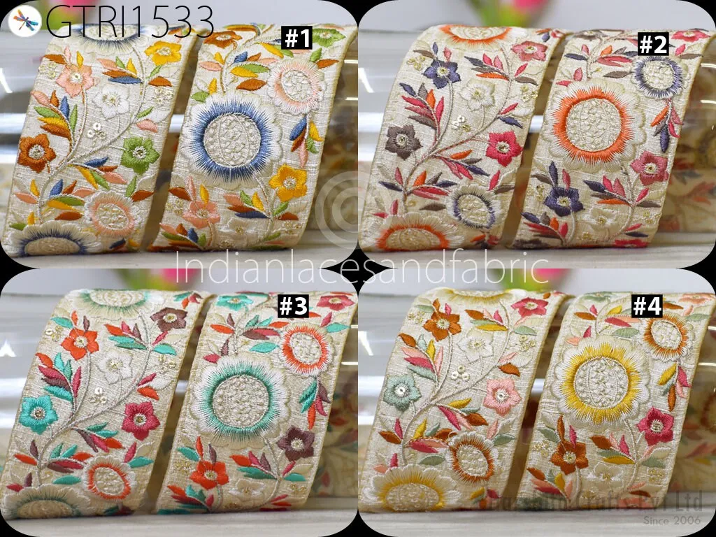 9 Yard Indian 50 mm Trim Sari Border Decor Crafting Sewing Embroidered Decorative Costumes Cushion Curtain Home Decor Trimmings Headband