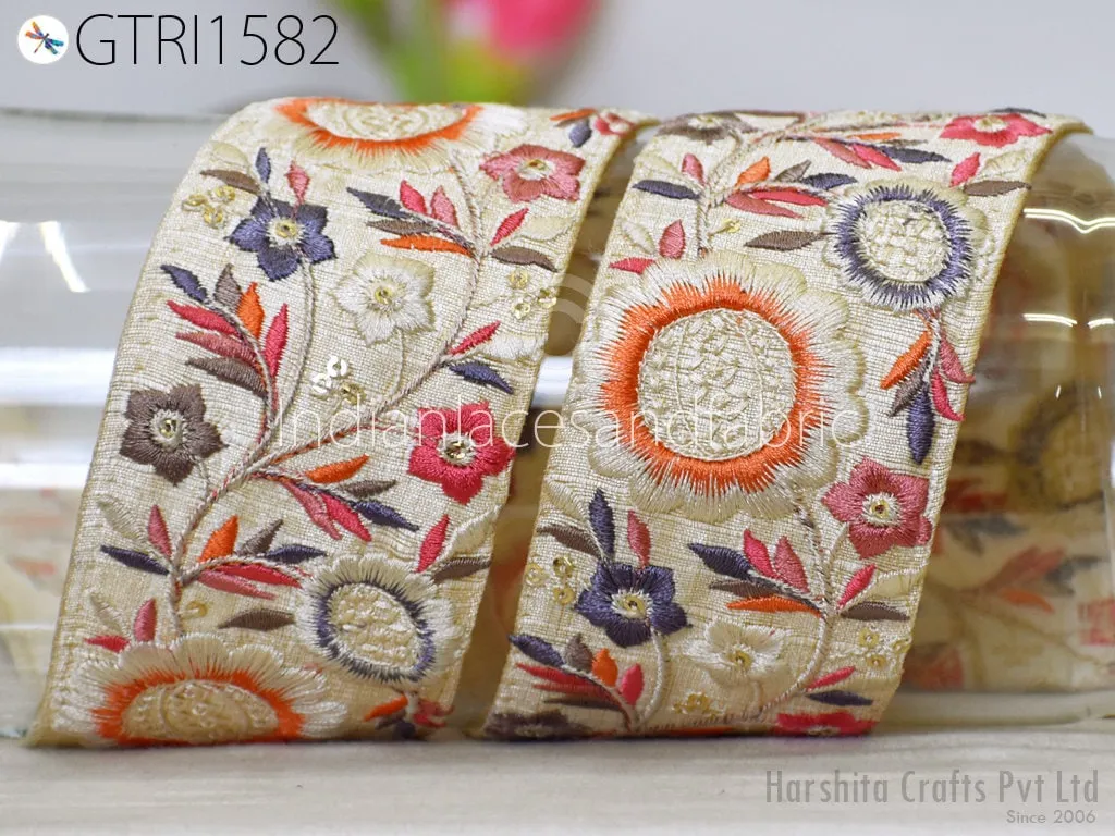 9 Yard Indian 50 mm Trim Sari Border Decor Crafting Sewing Embroidered Decorative Costumes Cushion Curtain Home Decor Trimmings Headband