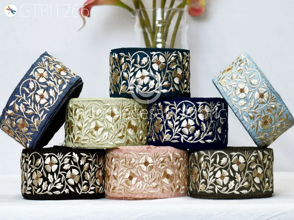 9 Yard Indian 5cm Embroidered Fabric Trim Embellishment Saree Ribbon Sewing Crafting Embroidery Border Wedding Dress Trimmings Cushion Cover