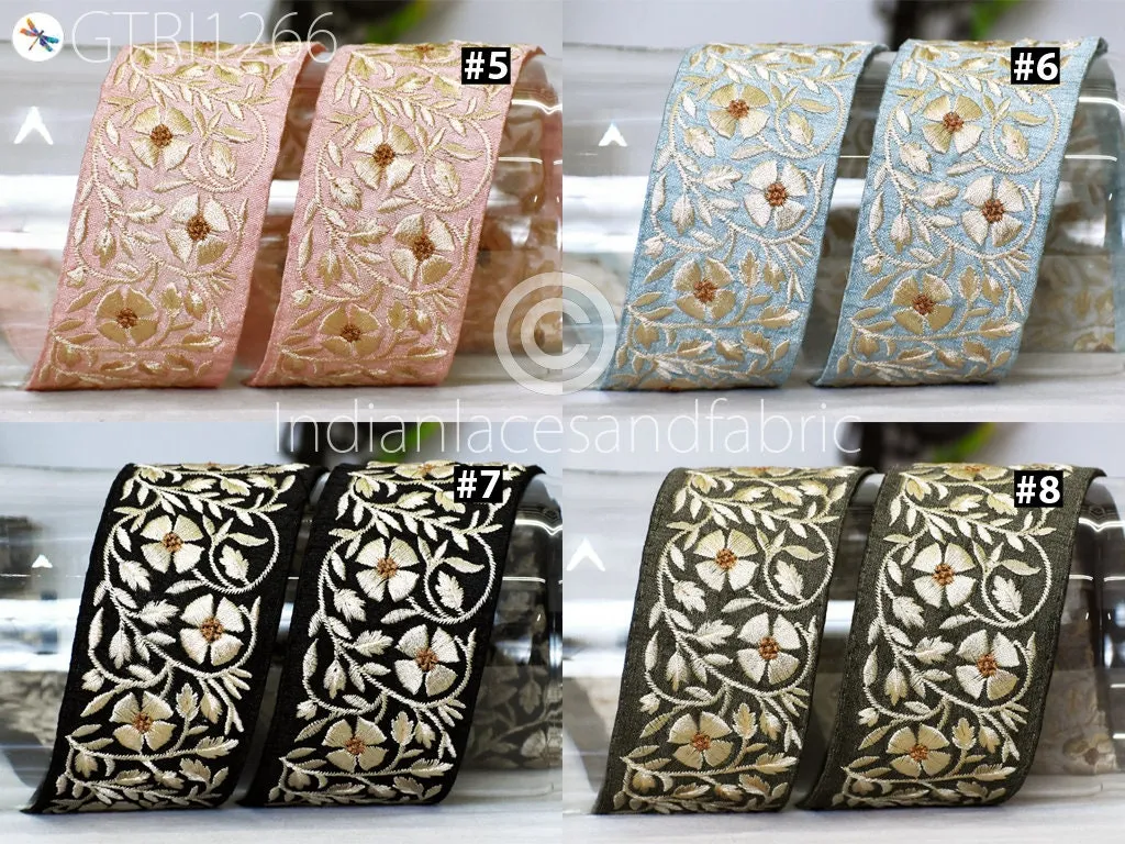 9 Yard Indian 5cm Embroidered Fabric Trim Embellishment Saree Ribbon Sewing Crafting Embroidery Border Wedding Dress Trimmings Cushion Cover