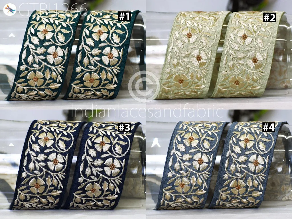 9 Yard Indian 5cm Embroidered Fabric Trim Embellishment Saree Ribbon Sewing Crafting Embroidery Border Wedding Dress Trimmings Cushion Cover