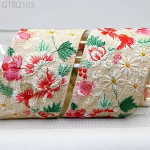 9 Yard Indian 65MM Embroidery Sari Trim Embroidered Wedding lehenga Border Saree Cushions Cover Sewing Crafting  Curtains Headbands Ribbon