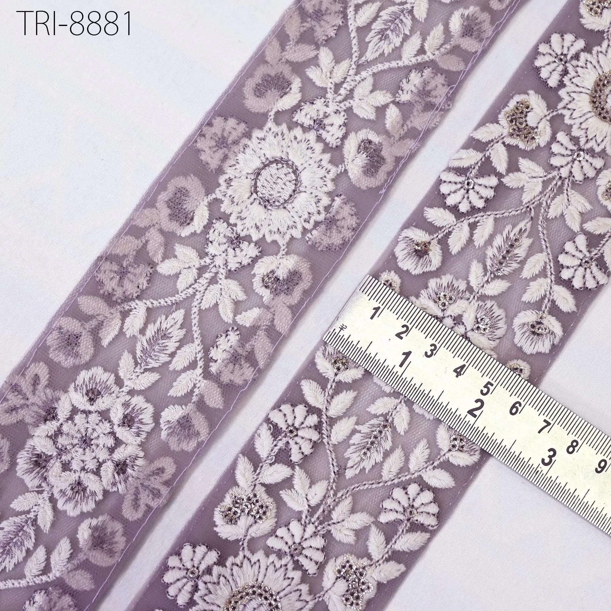 9 Yard Indian Mouve Embroidered Net Fabric Trim 6 cm Ribbon Embellishment Cushion DIY Craft Sari Border Wedding Saree Tape Embroidery Dress