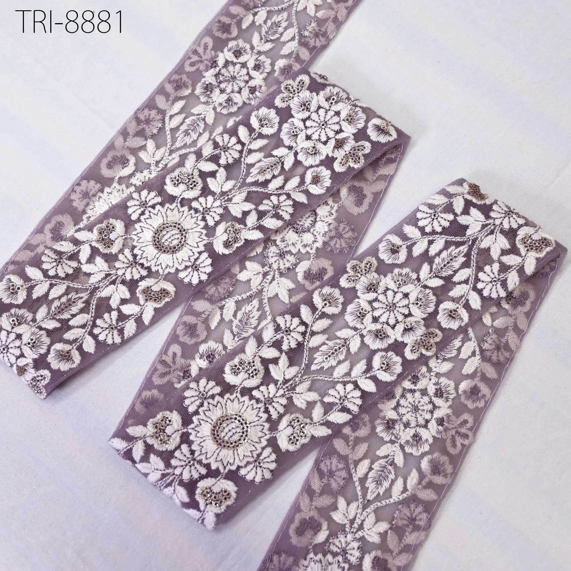9 Yard Indian Mouve Embroidered Net Fabric Trim 6 cm Ribbon Embellishment Cushion DIY Craft Sari Border Wedding Saree Tape Embroidery Dress
