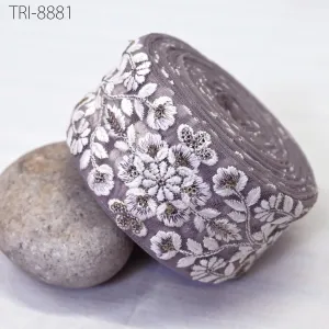 9 Yard Indian Mouve Embroidered Net Fabric Trim 6 cm Ribbon Embellishment Cushion DIY Craft Sari Border Wedding Saree Tape Embroidery Dress