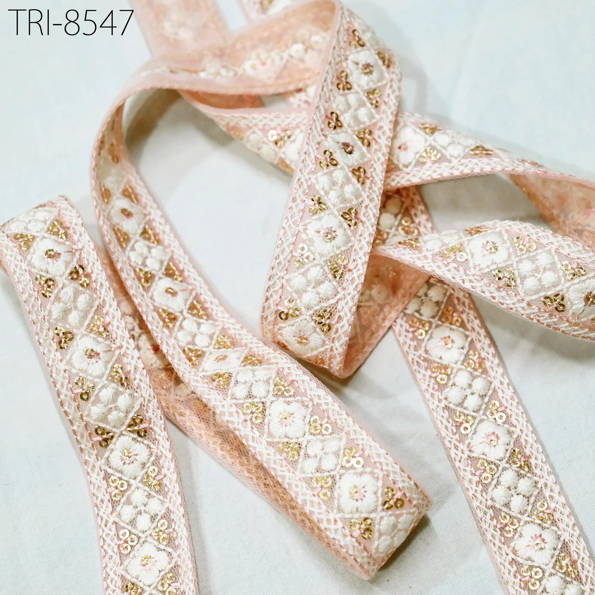 9 Yard Indian Pink 2cm Embroidery Ribbon Tapes | Embroidered Fabric Trim |Sari Border | Gift Wrapping Lace | Embellishment DIY Sew Crafting