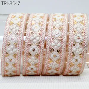 9 Yard Indian Pink 2cm Embroidery Ribbon Tapes | Embroidered Fabric Trim |Sari Border | Gift Wrapping Lace | Embellishment DIY Sew Crafting