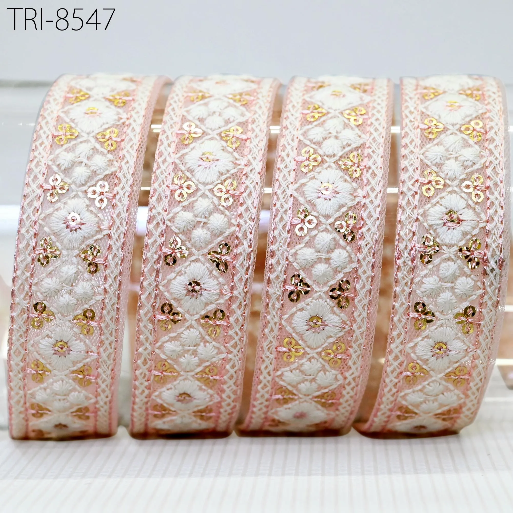 9 Yard Indian Pink 2cm Embroidery Ribbon Tapes | Embroidered Fabric Trim |Sari Border | Gift Wrapping Lace | Embellishment DIY Sew Crafting